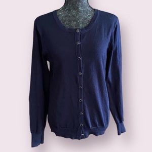 Vintage Carol Rose Navy Blue Cardigan with Blue Enamel Buttons